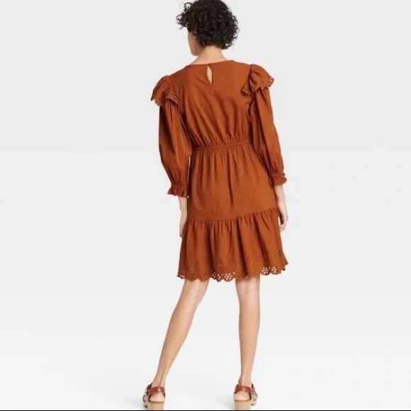 Universal Thread Rust Ruffle Long Sleeve Ruffle Dress - Picture 4 of 14